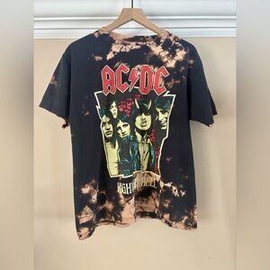 AC/DC Highway To Hell Short Sleeve Tee | Tye-Dye Bleach Wash | Mens Large